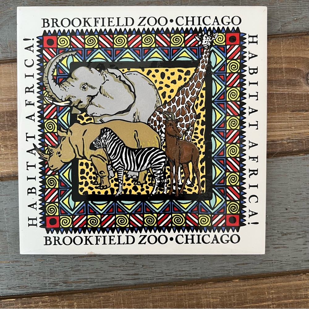 Vintage Brookfield Zoo Habitat Africa wall tile / trivet